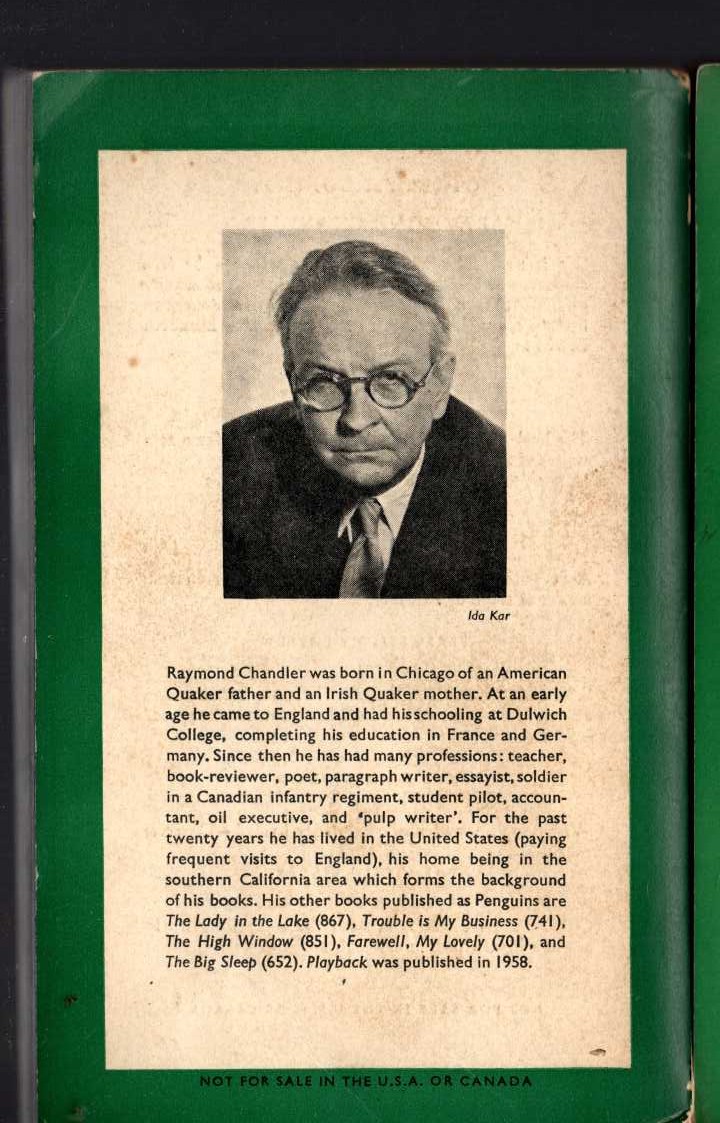 Raymond Chandler  THE LONG GOOD-BYE magnified rear book cover image