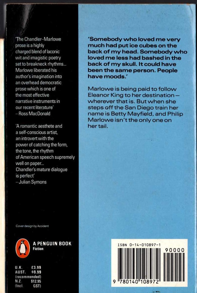 Raymond Chandler  PLAYBACK magnified rear book cover image