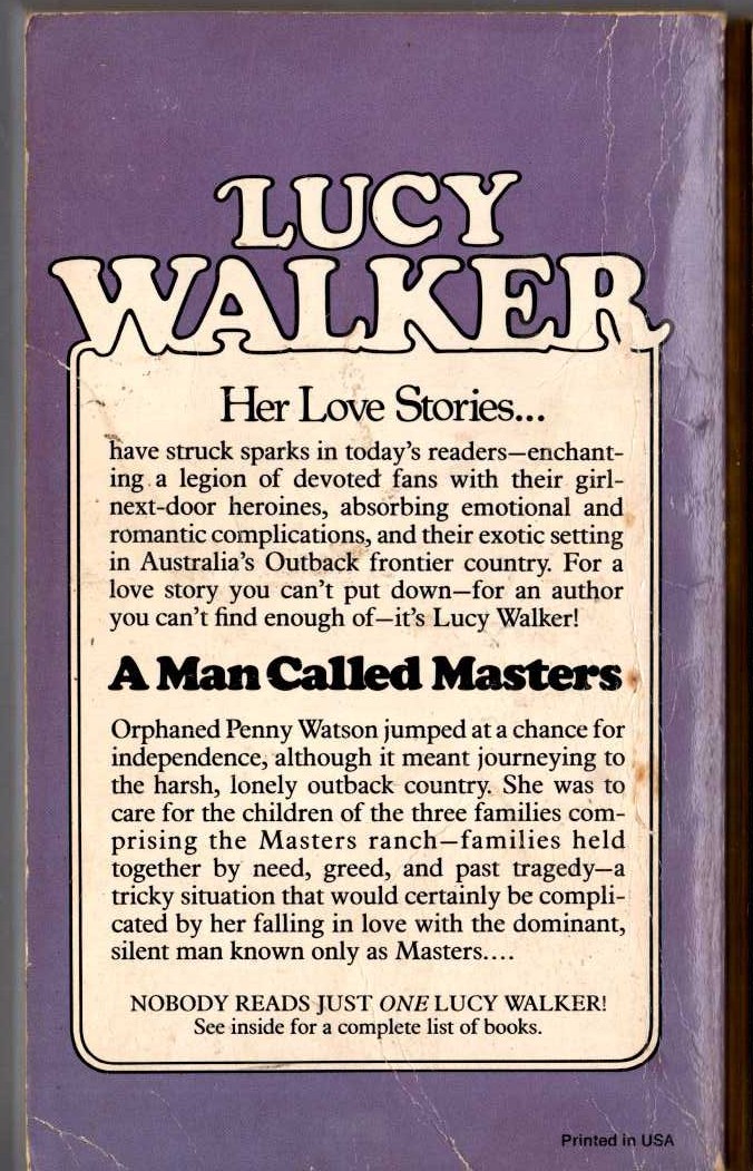 Lucy Walker  A MAN CALLED MASTERS magnified rear book cover image