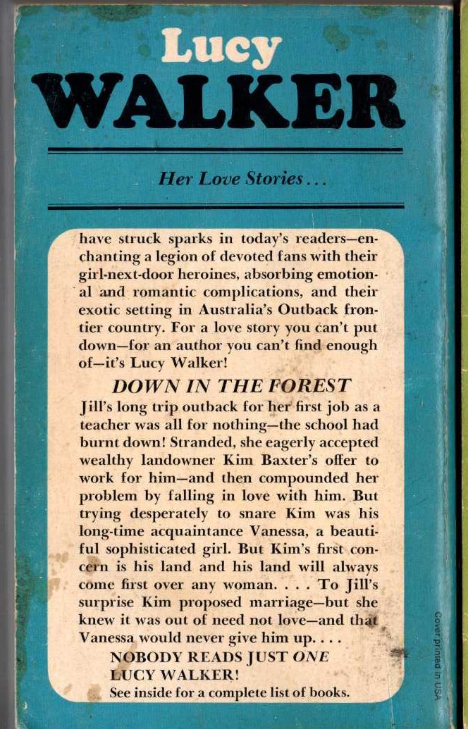 Lucy Walker  DOWN IN THE FOREST magnified rear book cover image