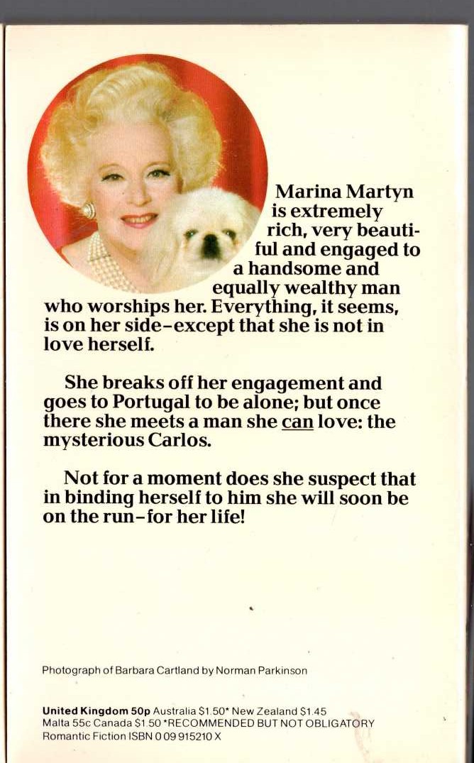 Barbara Cartland  LOVE ON THE RUN magnified rear book cover image