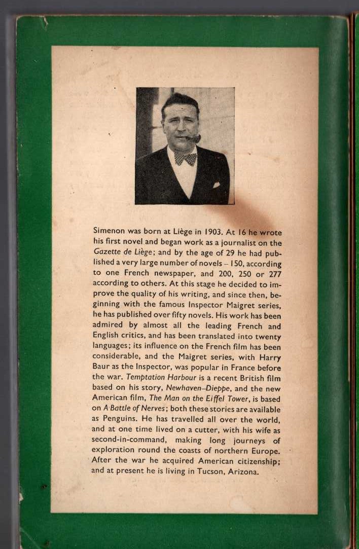 Georges Simenon  LOST MOORINGS magnified rear book cover image