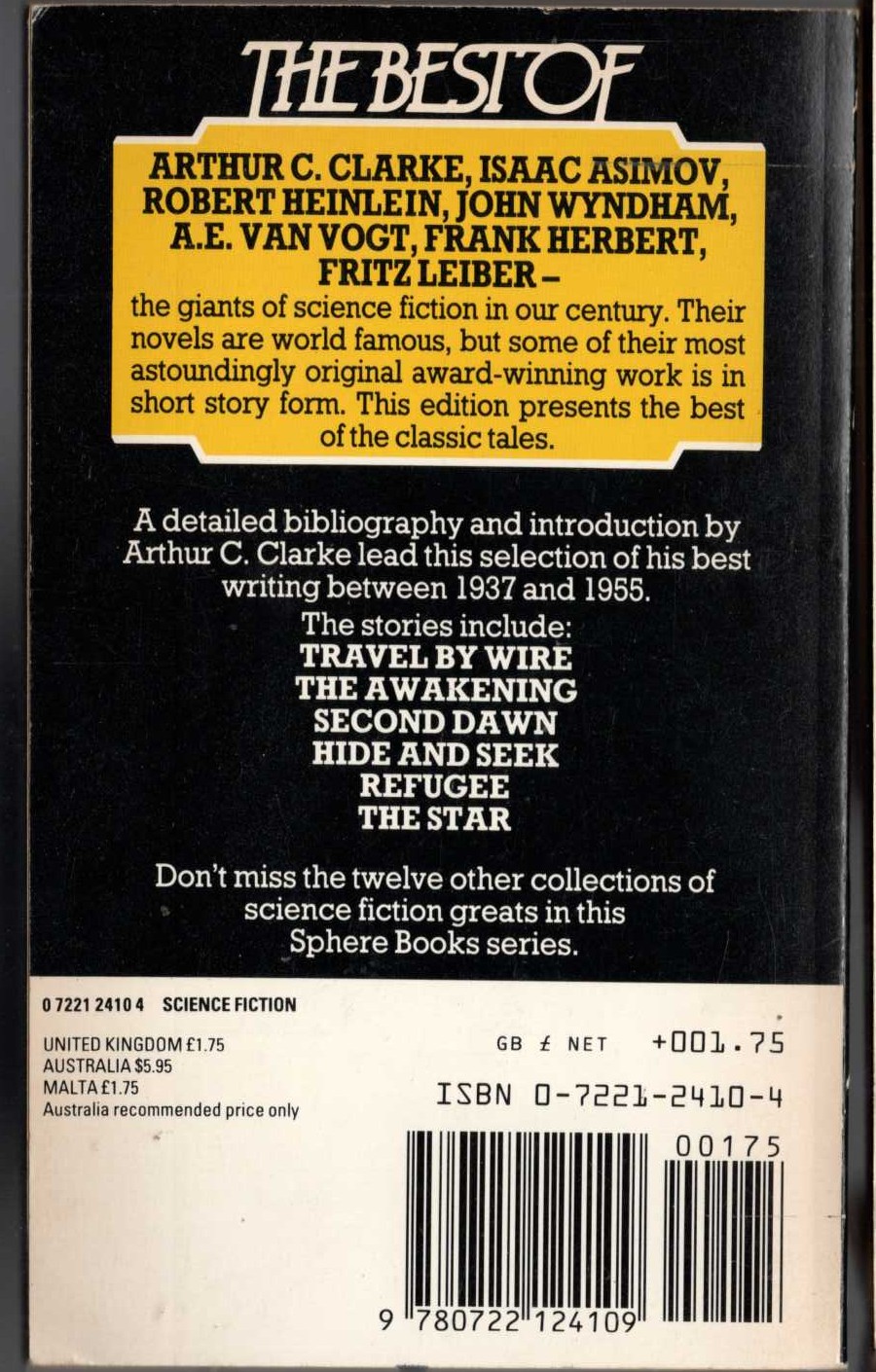 Arthur C. Clarke  THE BEST OF ARTHUR C.CLARKE 1937-1955 magnified rear book cover image