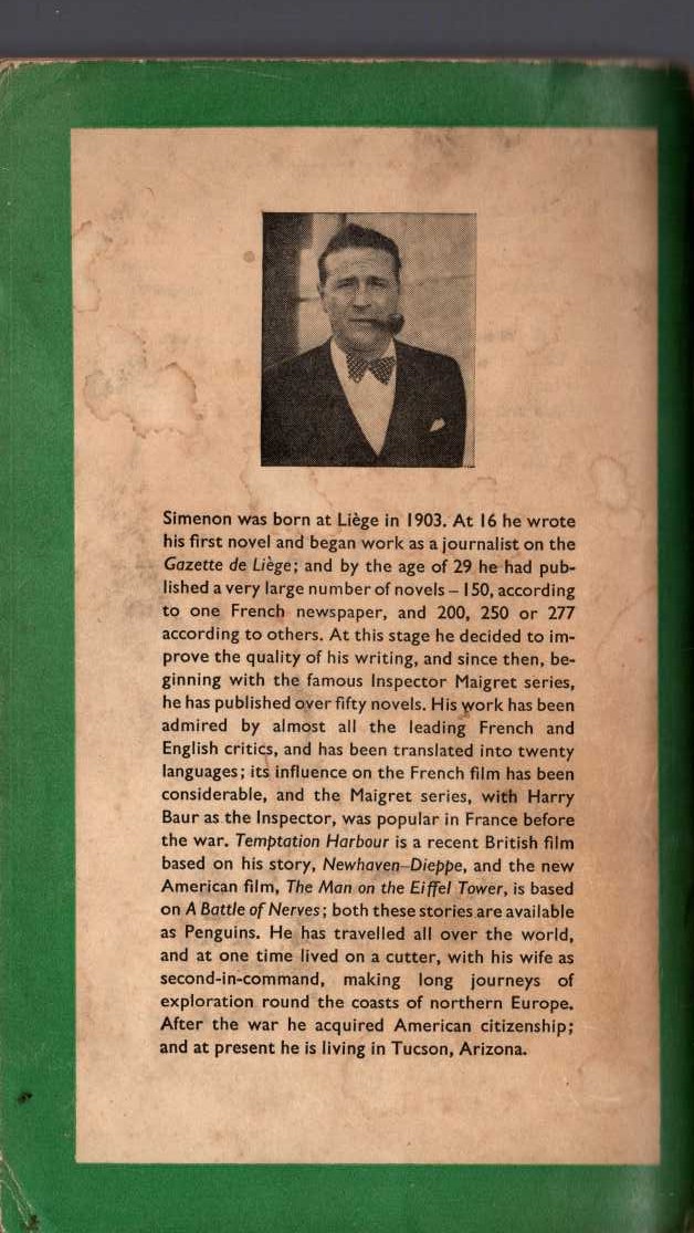 Georges Simenon  IN TWO LATITUDES magnified rear book cover image