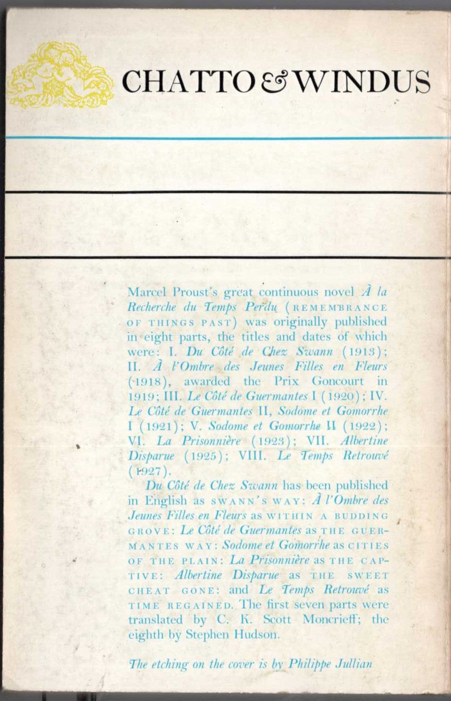 Marcel Proust  WITHIN A BUDDING GROVE. Part Two magnified rear book cover image