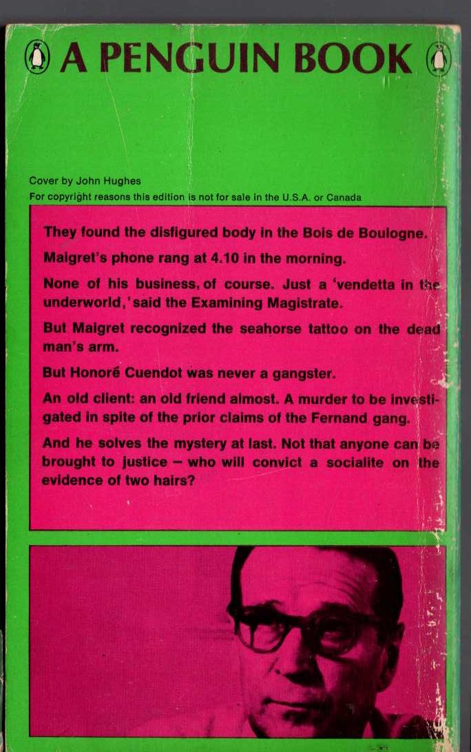 Georges Simenon  MAIGRET AND THE LAZY BURGLAR magnified rear book cover image