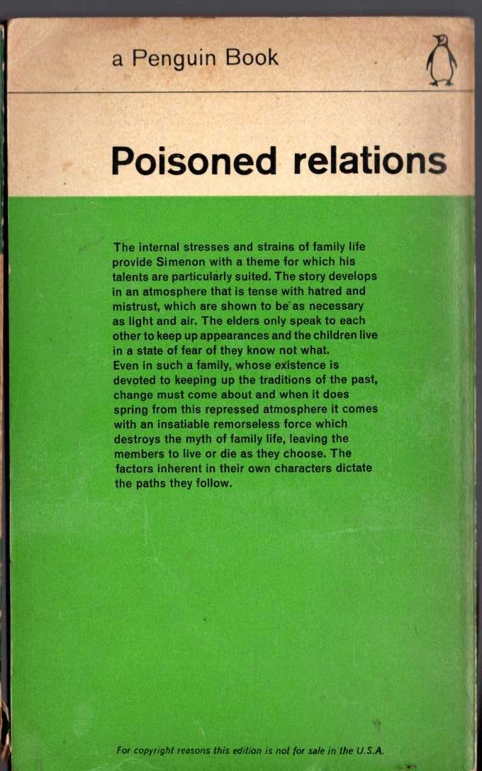 Georges Simenon  POISONED RELATIONS magnified rear book cover image