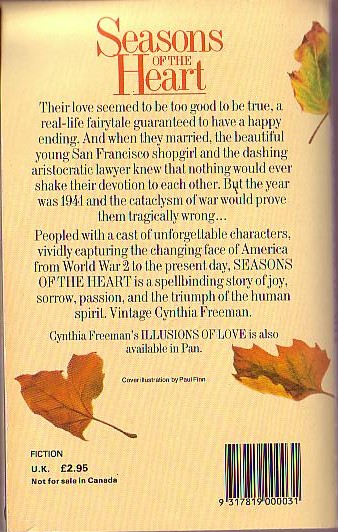 Cynthia Freeman  SEASONS OF THE HEART magnified rear book cover image