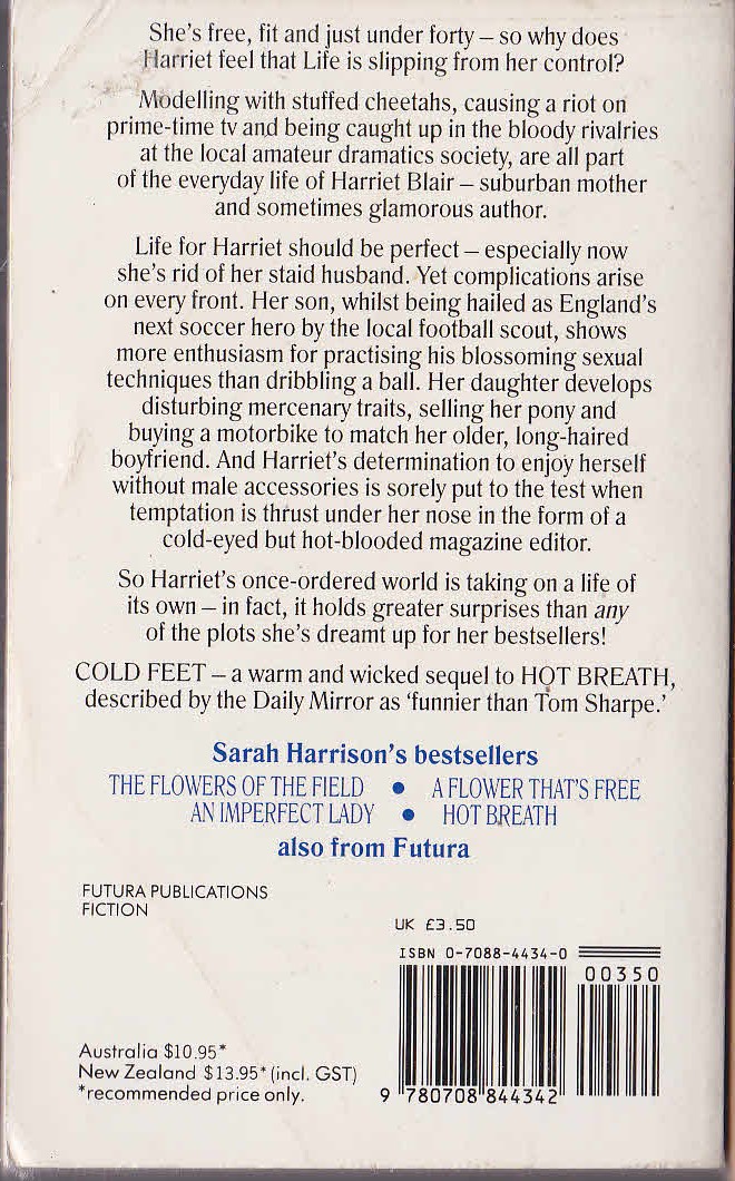 Sarah Harrison  COLD FEET magnified rear book cover image