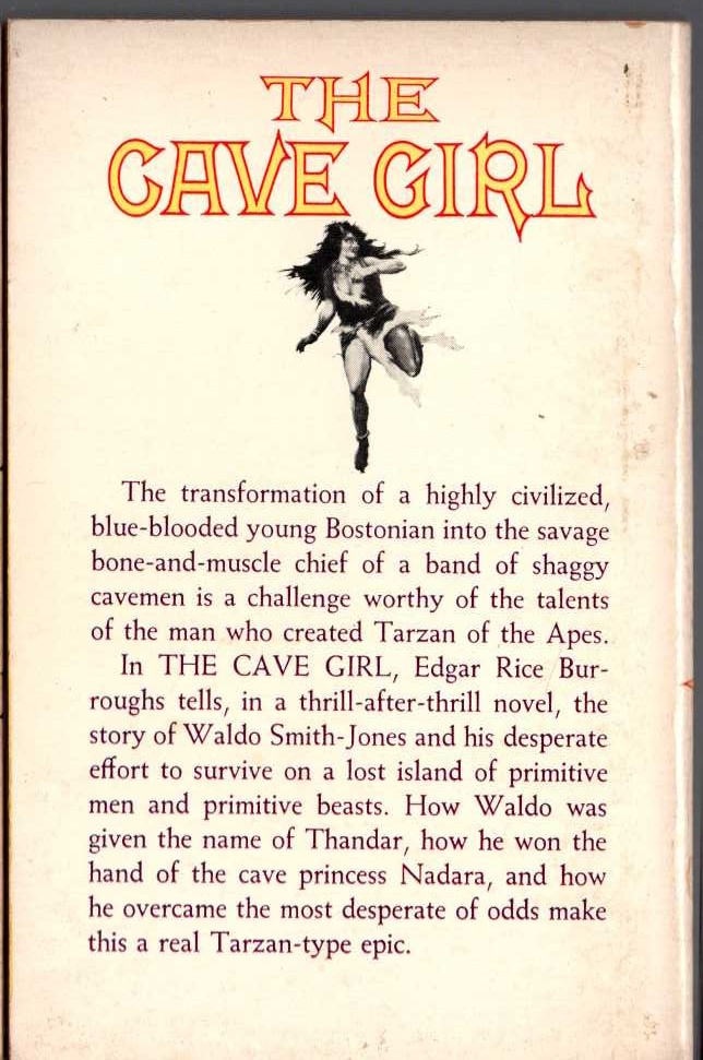 Edgar Rice Burroughs  THE CAVE GIRL magnified rear book cover image