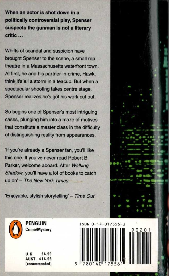 Robert B. Parker  WALKING SHADOW magnified rear book cover image