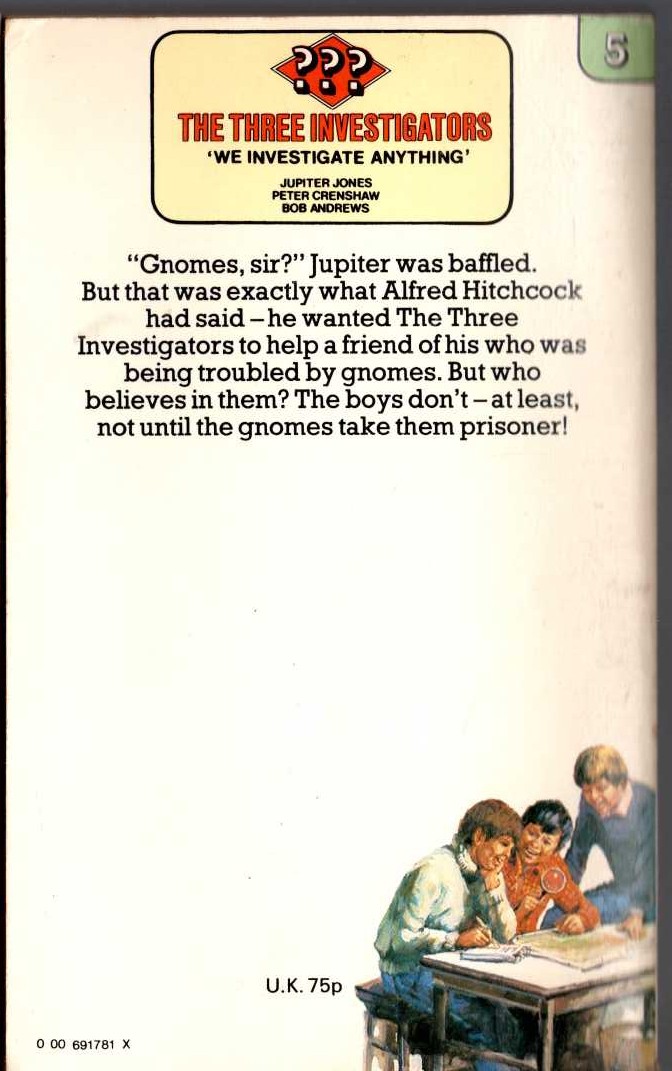 Alfred Hitchcock (introduces_The_Three_Investigators) THE MYSTERY OF THE VANISHING TREASURE magnified rear book cover image