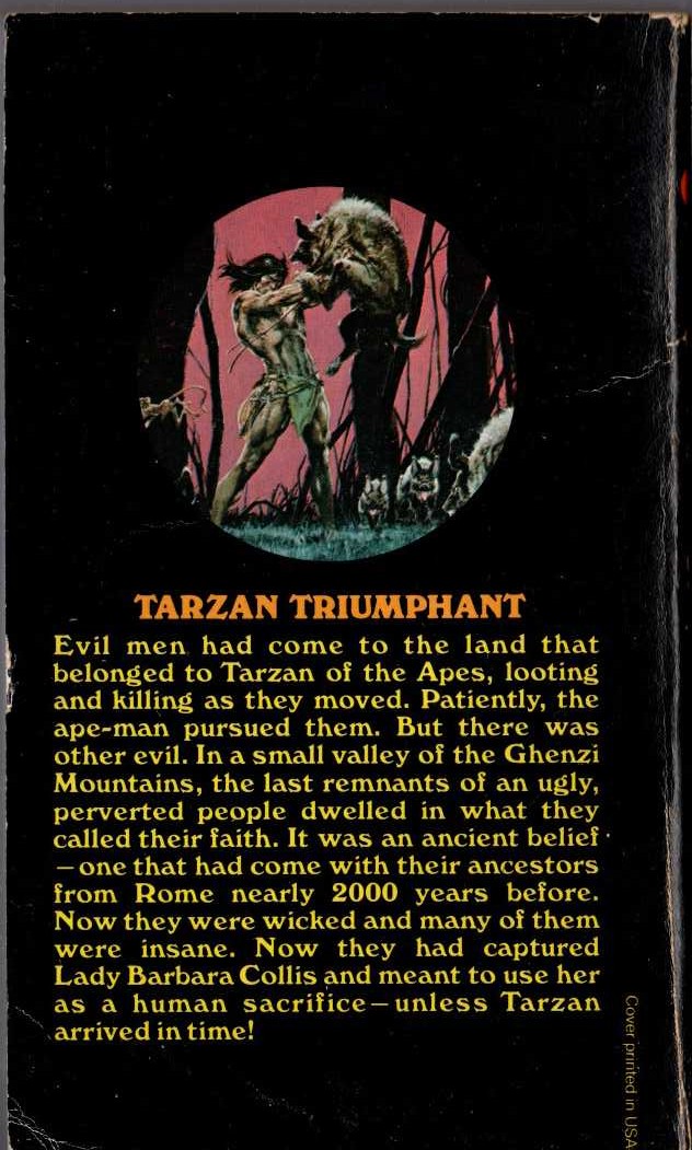 Edgar Rice Burroughs  TARZAN TRIUMPHANT magnified rear book cover image