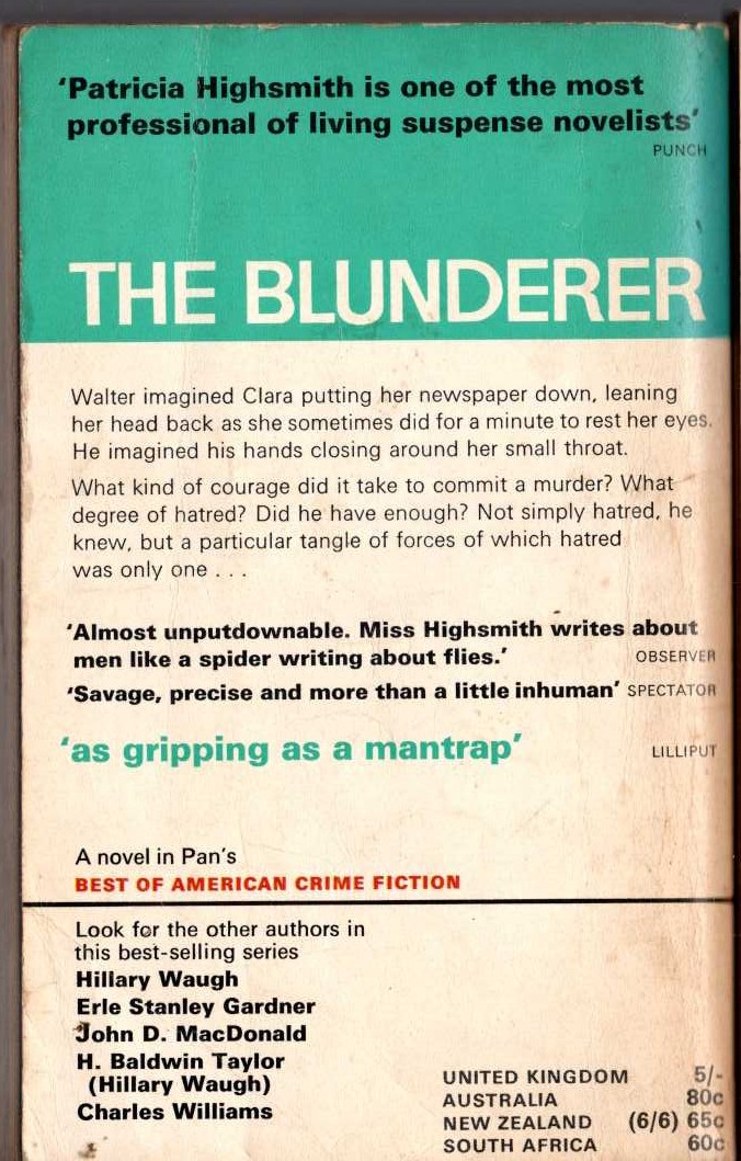 Patricia Highsmith  THE BLUNDERER magnified rear book cover image