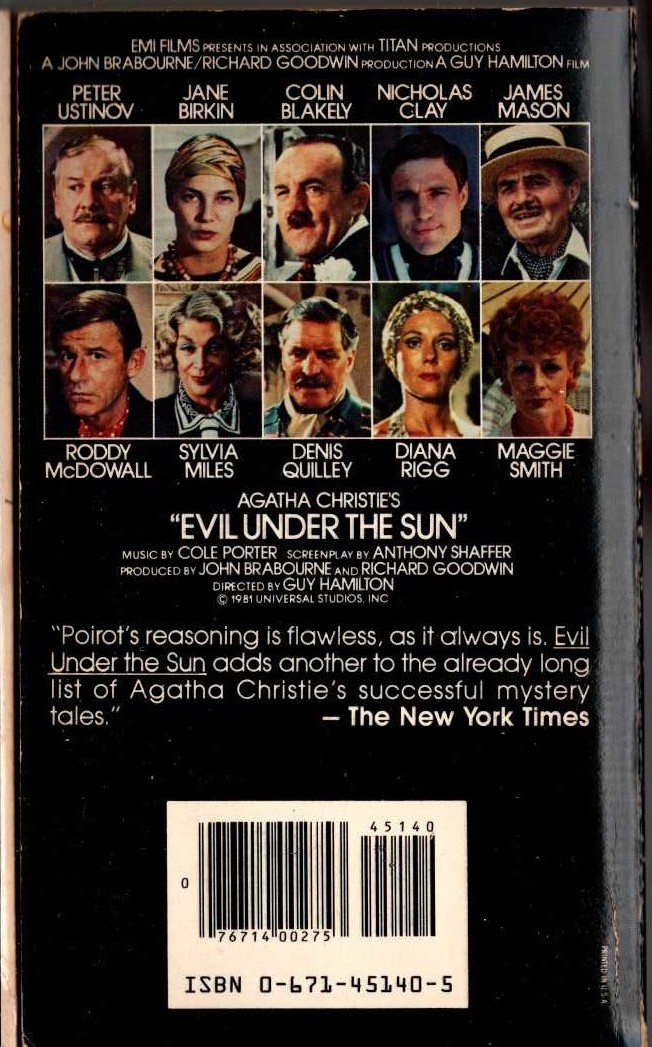 Agatha Christie  EVIL UNDER THE SUN (Film tie-in) magnified rear book cover image