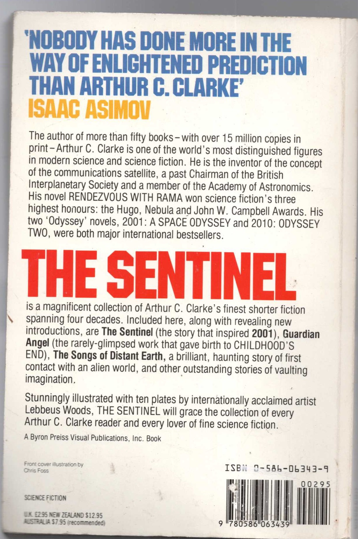 Arthur C. Clarke  THE SENTINEL magnified rear book cover image
