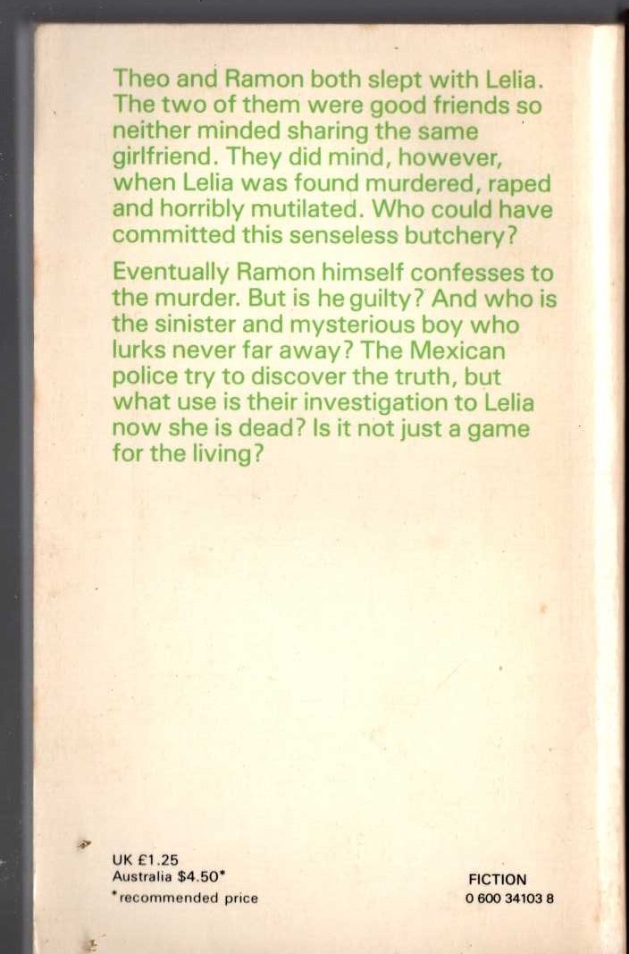 Patricia Highsmith  A GAME FOR THE LIVING magnified rear book cover image