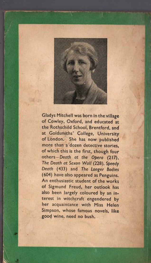 Gladys Mitchell  THE MYSTERY OF A BUTCHER'S SHOP magnified rear book cover image