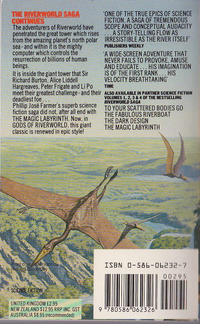 Philip Jose Farmer  GODS OF RIVERWORLD magnified rear book cover image