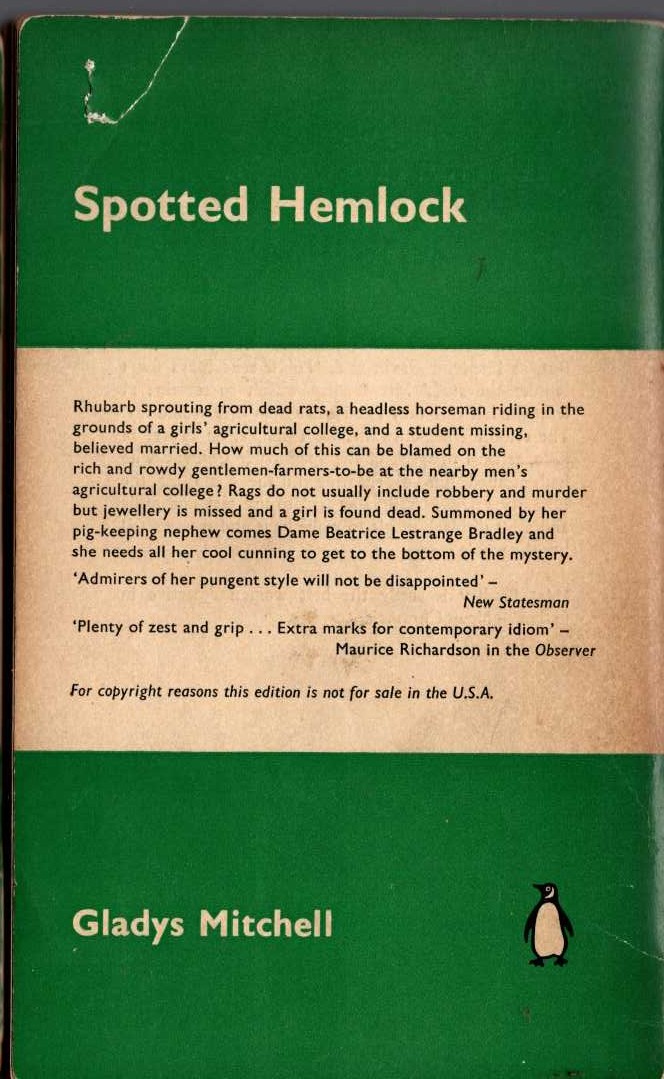 Gladys Mitchell  SPOTTED HEMLOCK magnified rear book cover image