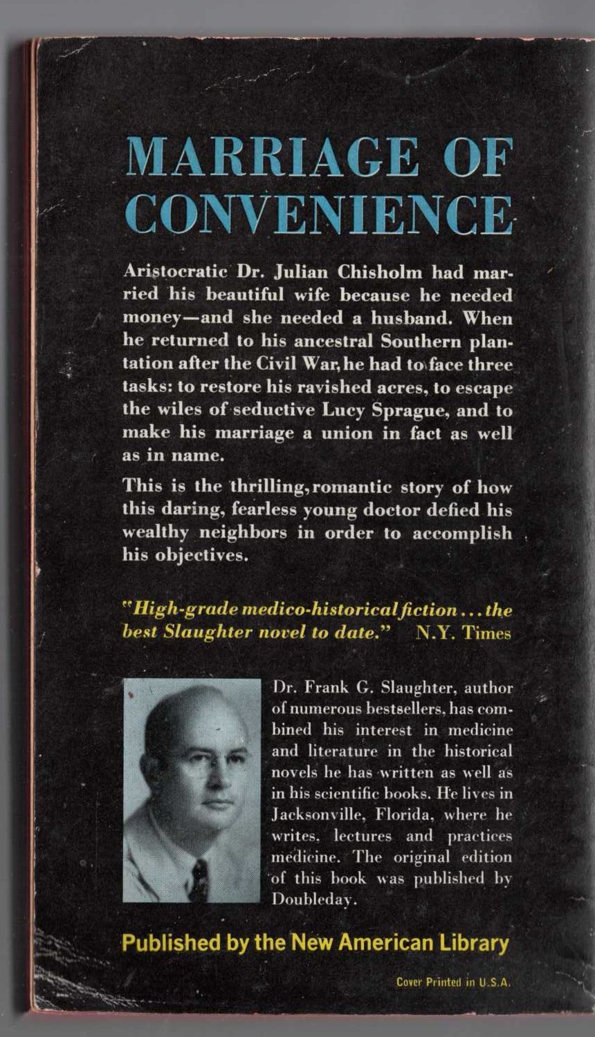 Frank G. Slaughter  THE STUBBORN HEART magnified rear book cover image