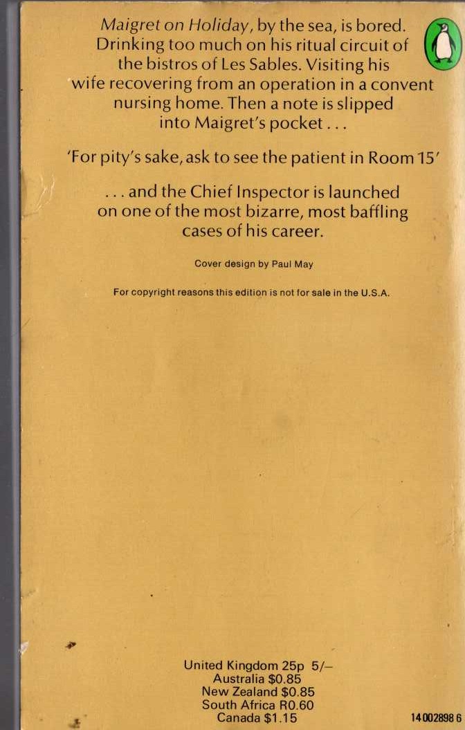 Georges Simenon  MAIGRET ON HOLIDAY magnified rear book cover image
