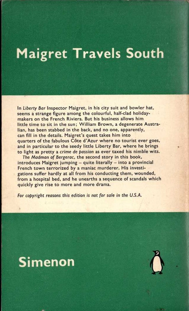 Georges Simenon  MAIGRET TRAVELS SOUTH magnified rear book cover image