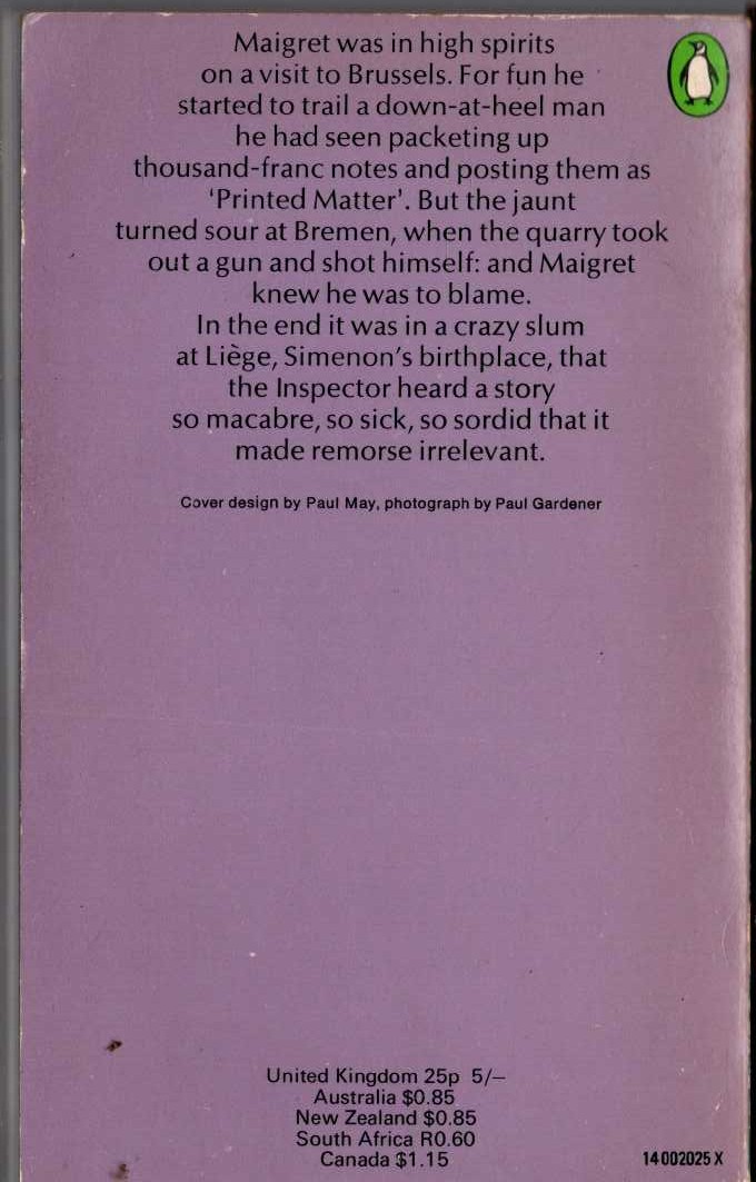 Georges Simenon  MAIGRET AND THE HUNDRED GIBBETS magnified rear book cover image