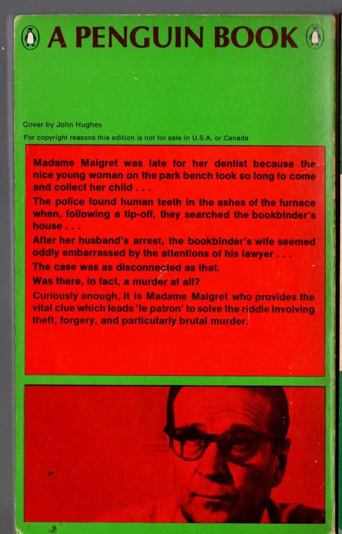 Georges Simenon  MADAME MAIGRET'S FRIEND magnified rear book cover image