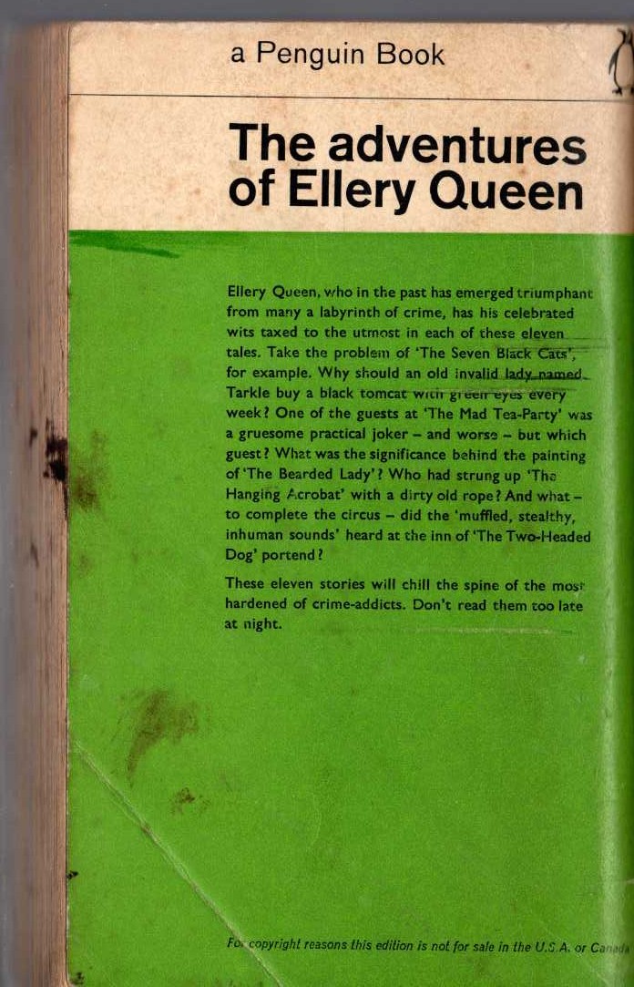 Ellery Queen  THE ADVENTURES OF ELLERY QUEEN magnified rear book cover image