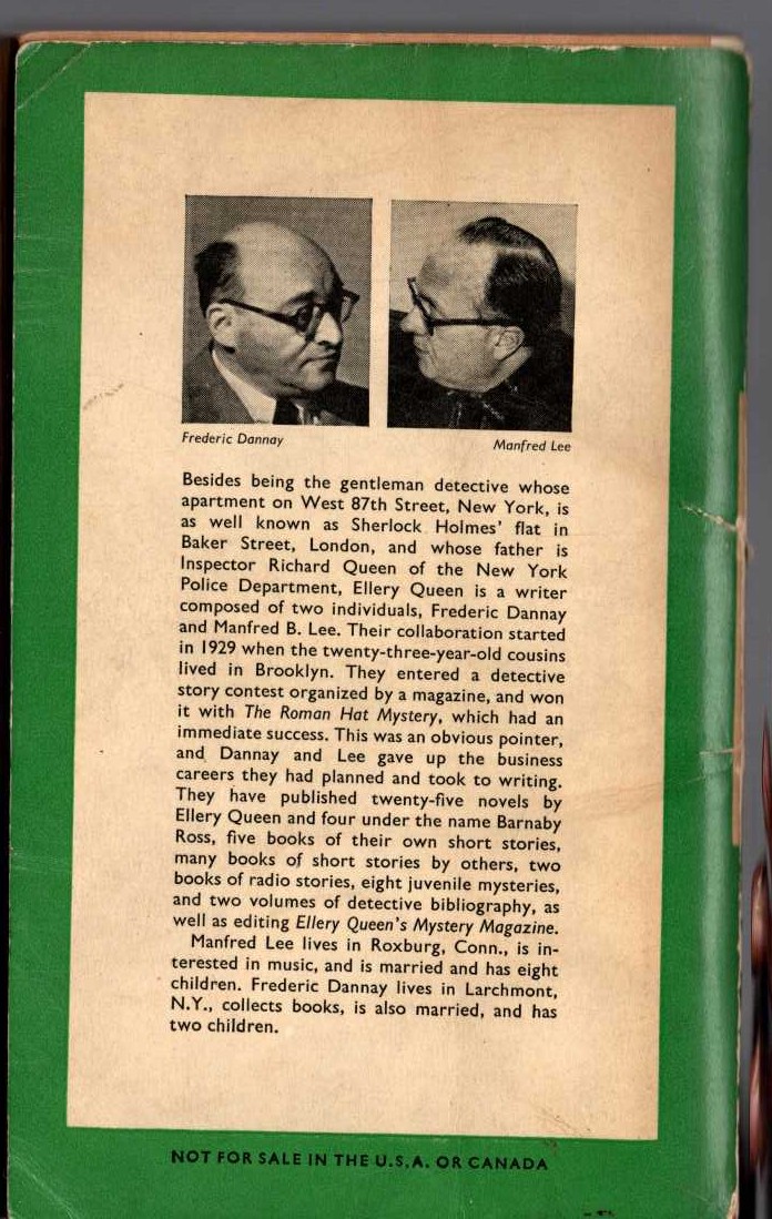 Ellery Queen  DOUBLE, DOUBLE magnified rear book cover image