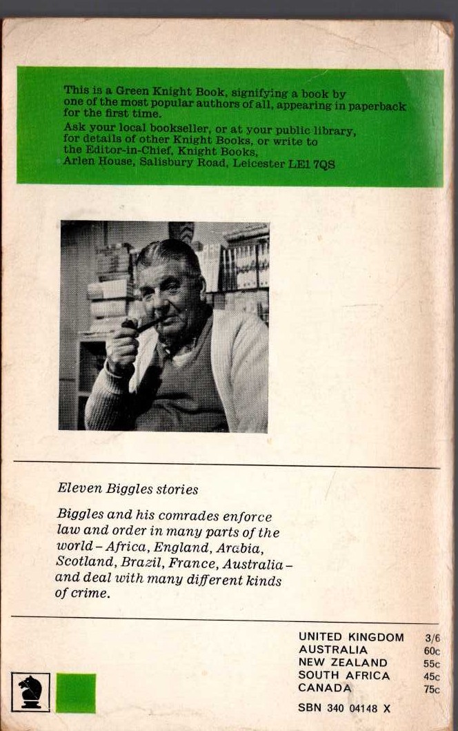 Captain W.E. Johns  BIGGLES OF THE INTERPOL magnified rear book cover image