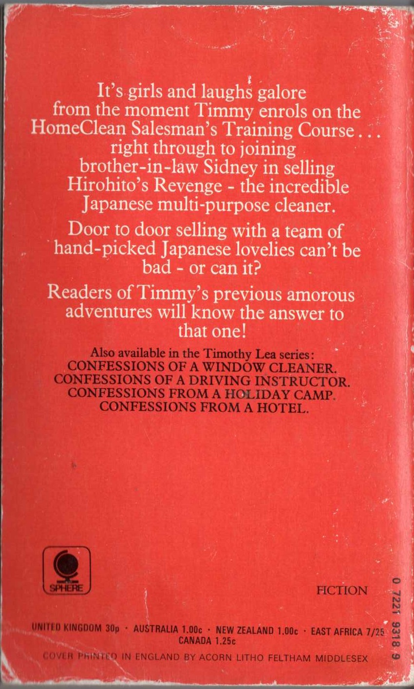 Timothy Lea  CONFESSIONS OF A TRAVELLING SALESMAN magnified rear book cover image