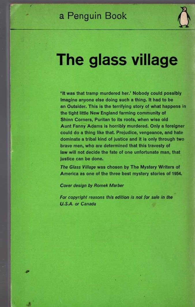 Ellery Queen  THE GLASS VILLAGE magnified rear book cover image