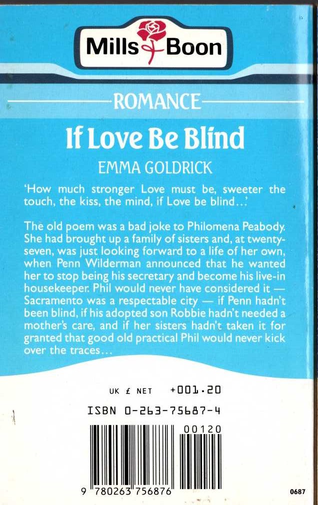Emma Goldrick  IF LOVE BE BLIND magnified rear book cover image