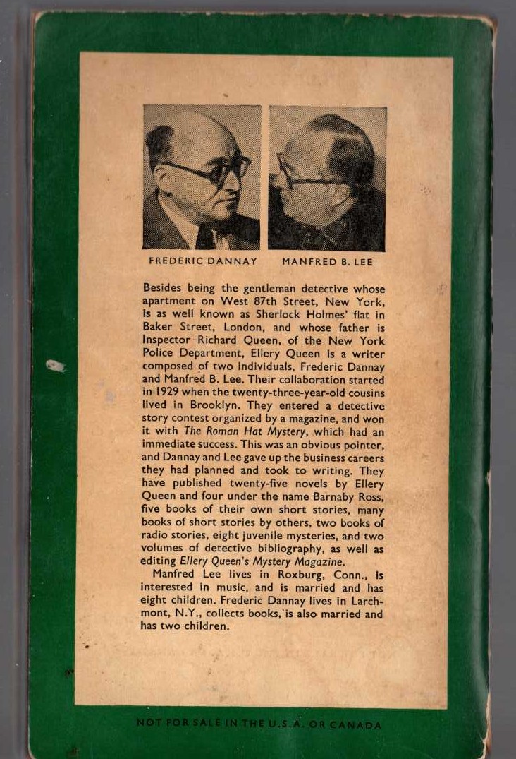 Ellery Queen  THE CHINESE ORANGE MYSTERY magnified rear book cover image
