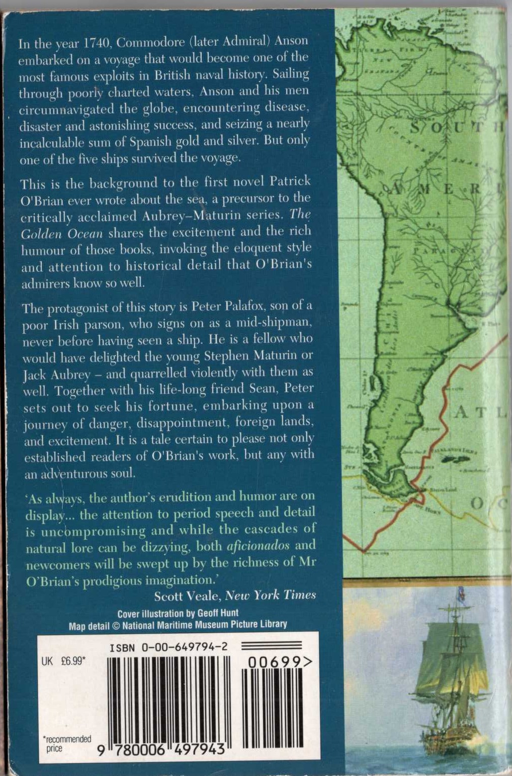 Patrick O'Brian  THE GOLDEN OCEAN magnified rear book cover image