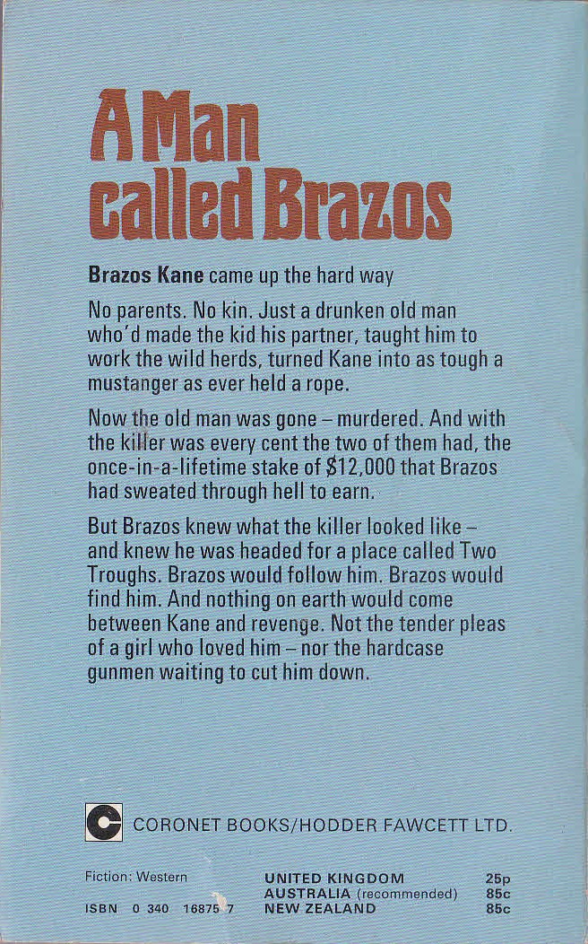 T.V. Olsen  A MAN CALLED BRAZOS magnified rear book cover image