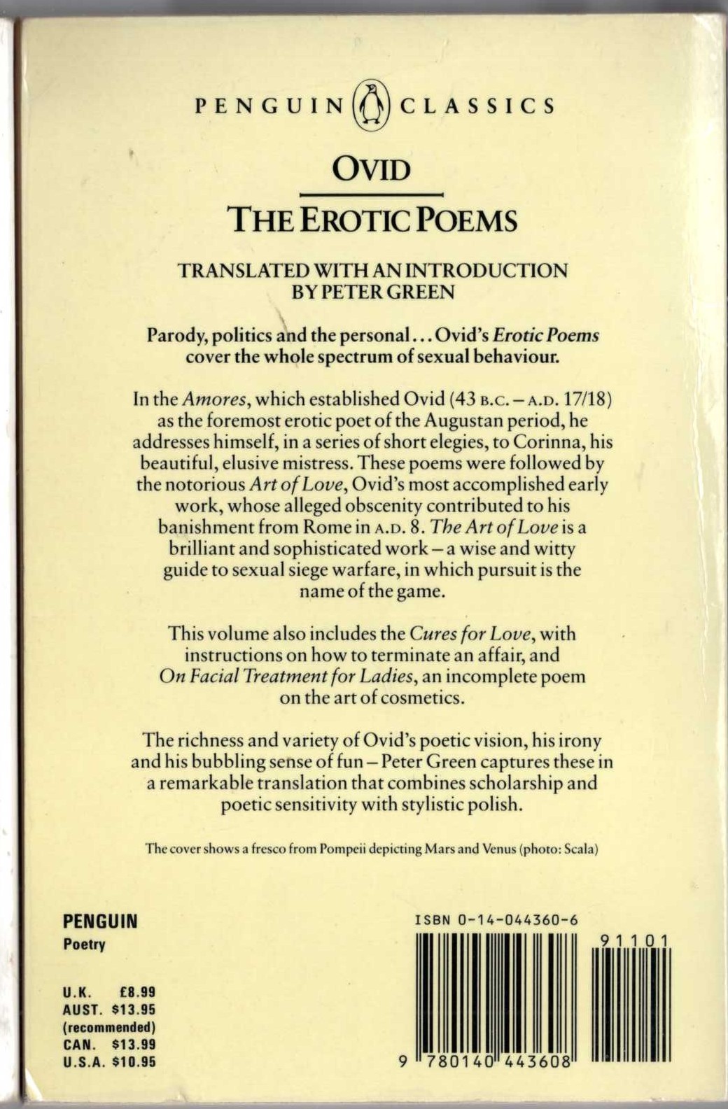 Ovid   THE EROTIC POEMS magnified rear book cover image