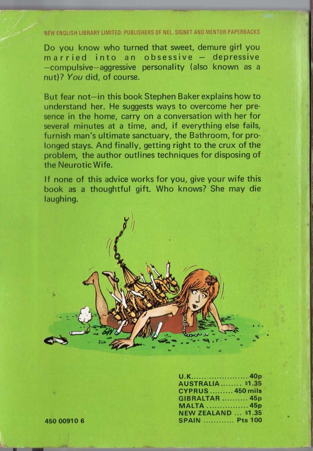 Stephen Baker  HOW TO LIVE WITH A NEUROTIC WIFE magnified rear book cover image