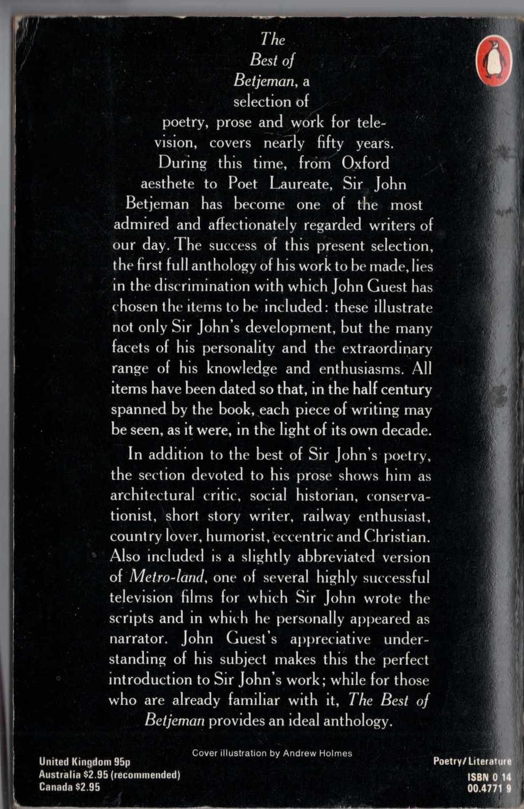 John Guest (selects) THE BEST OF BETJEMAN magnified rear book cover image