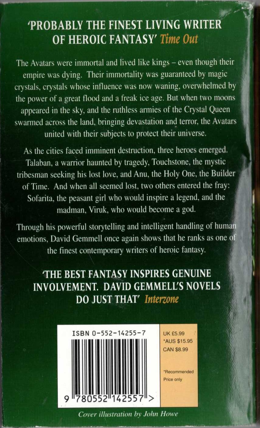 David Gemmell  ECHOES OF THE GREAT SONG magnified rear book cover image