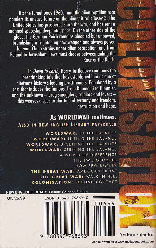 Harry Turtledove  COLONIZATION: DOWN TO EARTH magnified rear book cover image