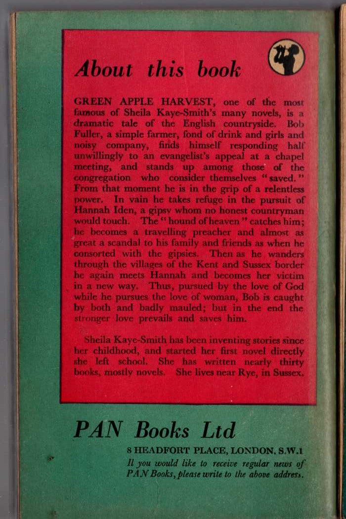 Sheila Kaye-Smith  GREEN APPLE HARVEST magnified rear book cover image