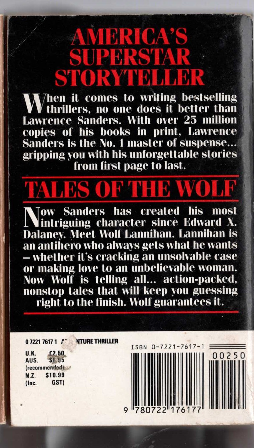 Lawrence Sanders  TALES OF THE WOLF magnified rear book cover image