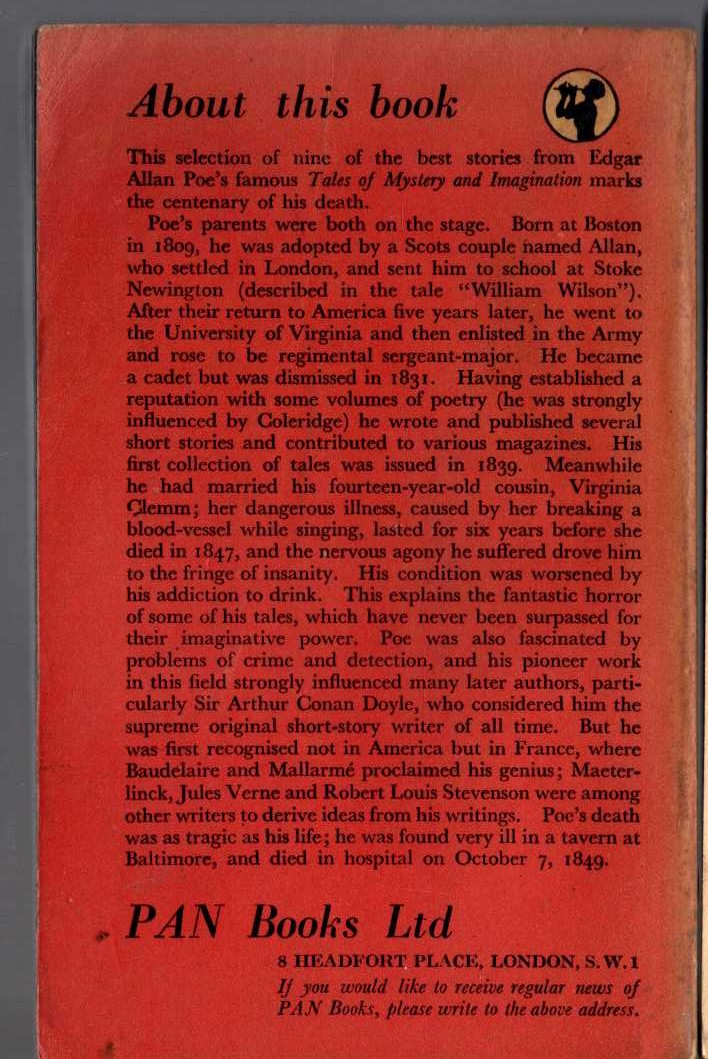 Edgar Allan Poe  TALES OF MYSTERY magnified rear book cover image
