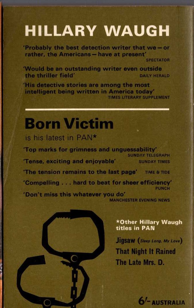 Hillary Waugh  BORN VICTIM magnified rear book cover image