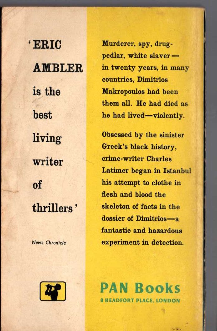Eric Ambler  THE MASK OF DIMITRIOS magnified rear book cover image