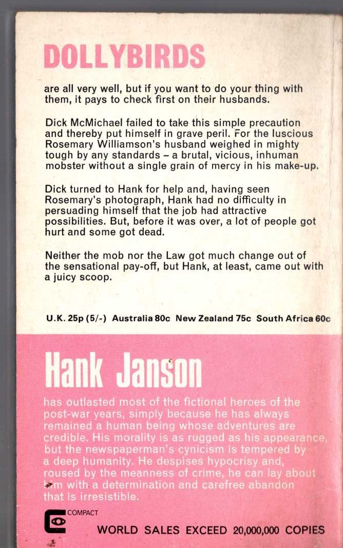 Hank Janson  THE LONG ARM magnified rear book cover image