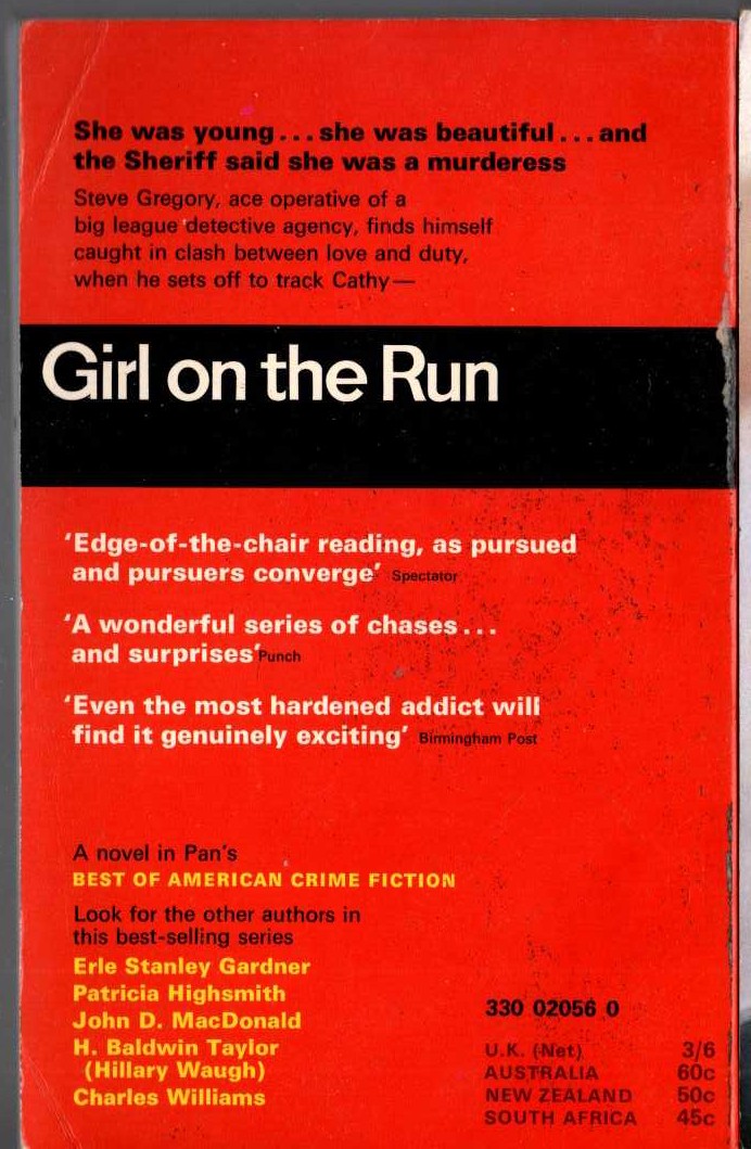 Hillary Waugh  GIRL ON THE RUN magnified rear book cover image
